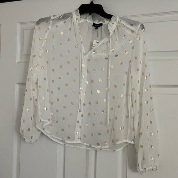 Tops - White and Gold Polka Dots Blouse NWT